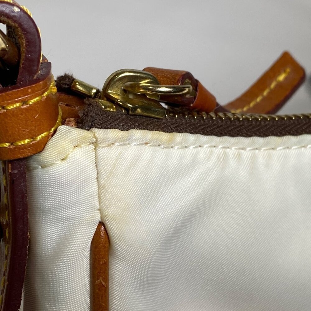 Dooney & Burke Nylon Hobo Shoulder Bag Purse White Brown Leather Handle Duck Tag - Picture 7 of 12